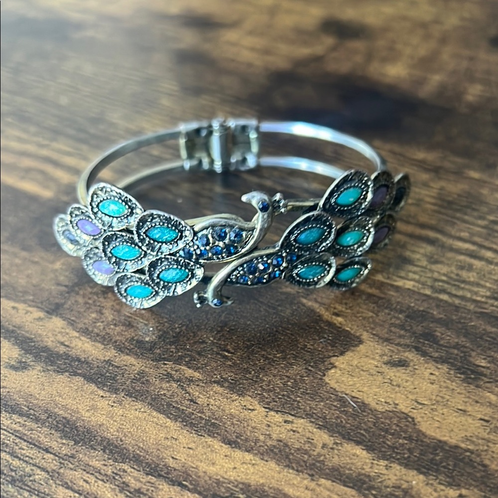 Elegant Silver and Blue Peacock Bracelet